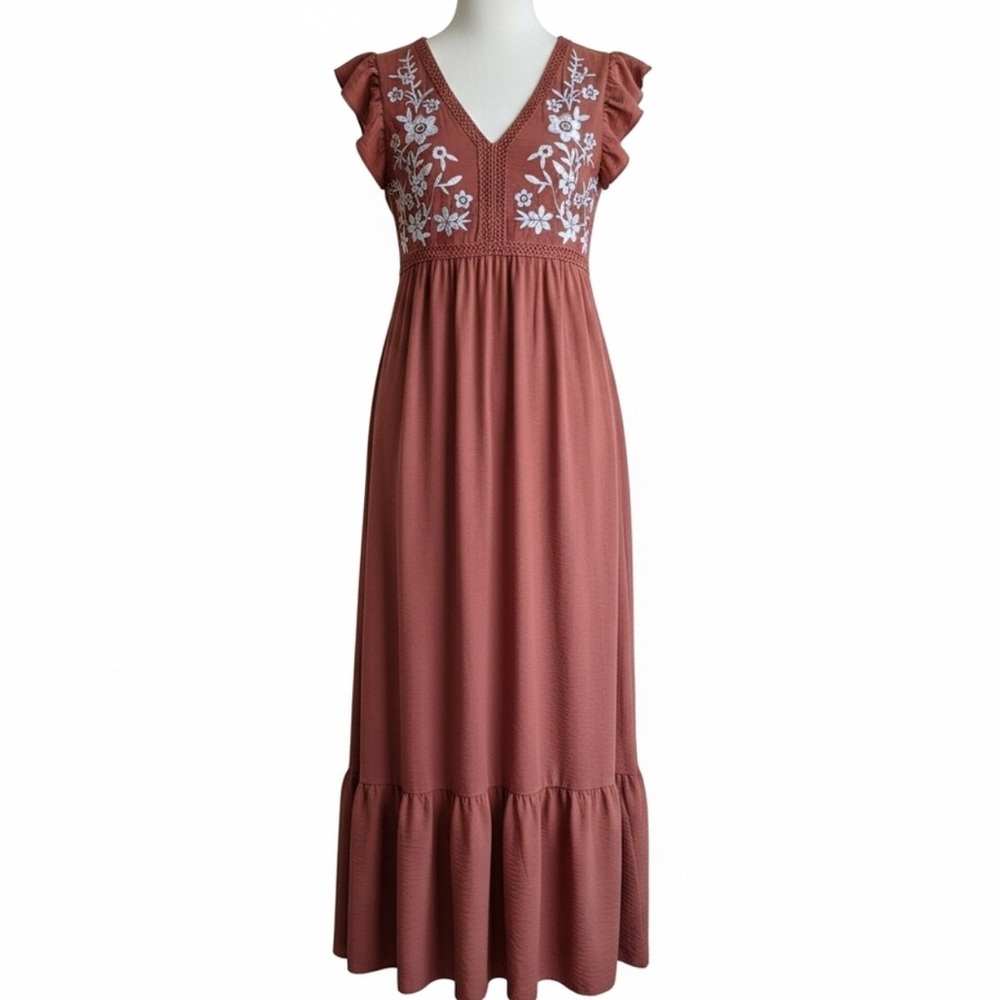 Embroidered Rust Mini Dress - Picture 2 of 2